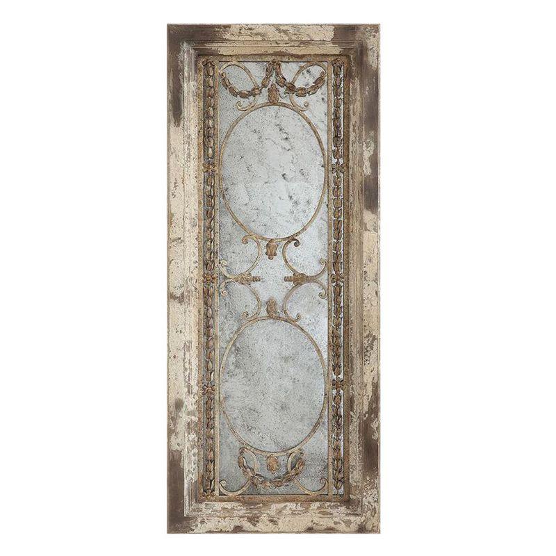 Storied Home Framed Antique Wall Mirror: Vintage Rectangular, Distressed Metal, No Assembly Required