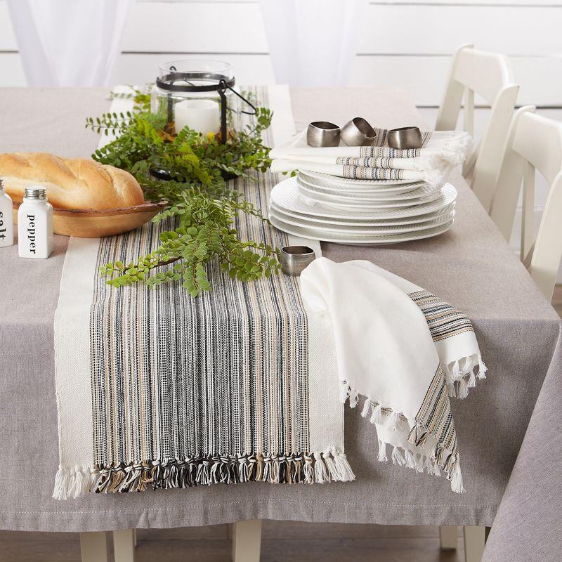 Design Imports  Black Striped Fringe Ribbed Table Runner 14X72
