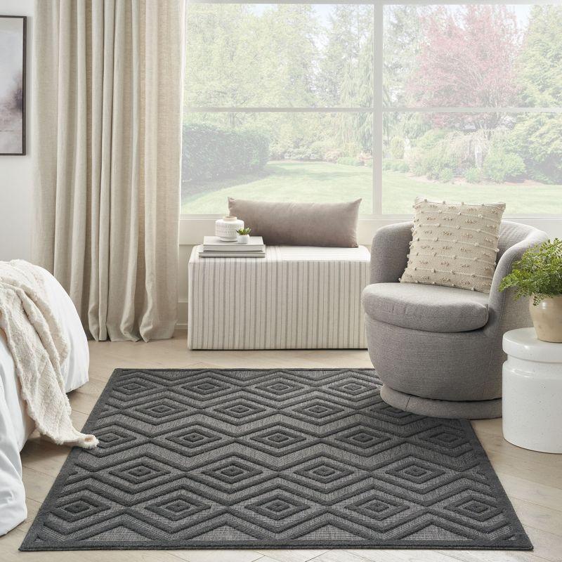 Nourison Versatile Diamond Geometric Flatweave Indoor Outdoor Area Rug Charcoal/Black 6' x 9'