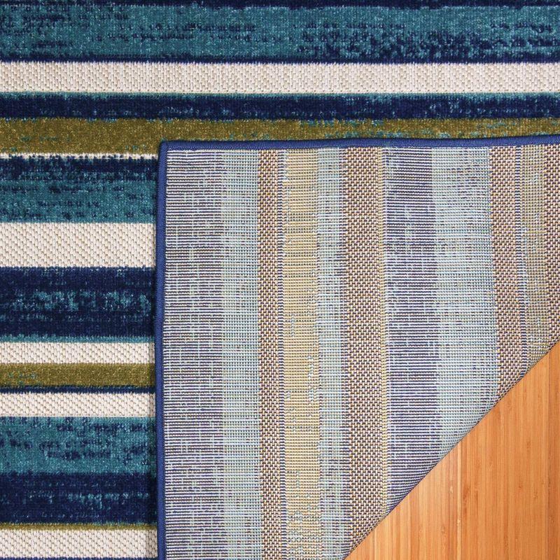 Gertmenian Fosel Muxia Aqua Blue Modern Stripe Indoor/Outdoor Flatweave Area Rug