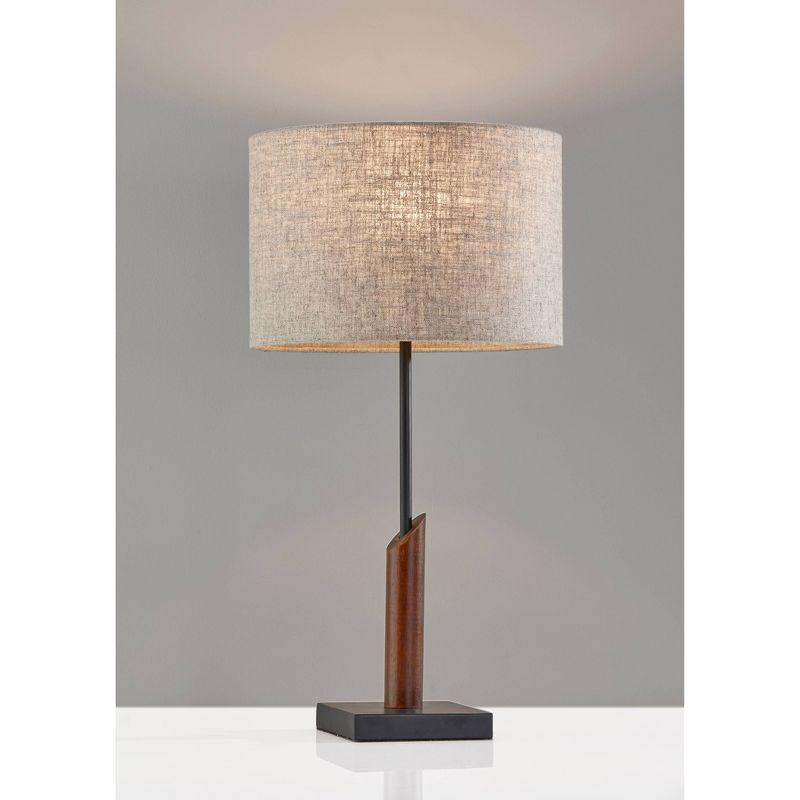 Walnut & Black Metal Mid-Century Desk Lamp with Textured Shade