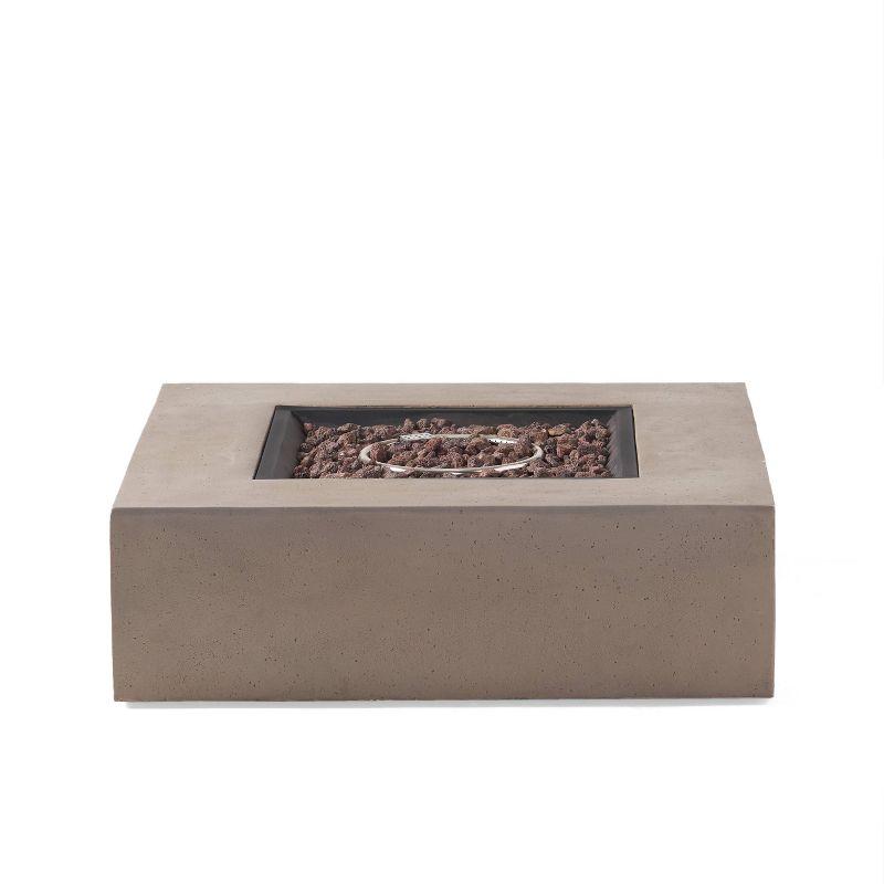 Aidan Outdoor 50000 BTU Light Weight Concrete Square Fire Pit Light Gray - Christopher Knight Home: No Assembly, Push Button Ignition