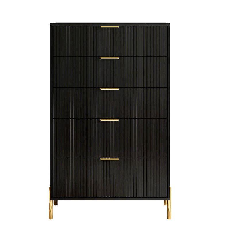 Festivo 5 Drawer Chest of Drawers Black: Modern Vertical Dresser, MDF Construction, Includes Anti-Tip Hardware