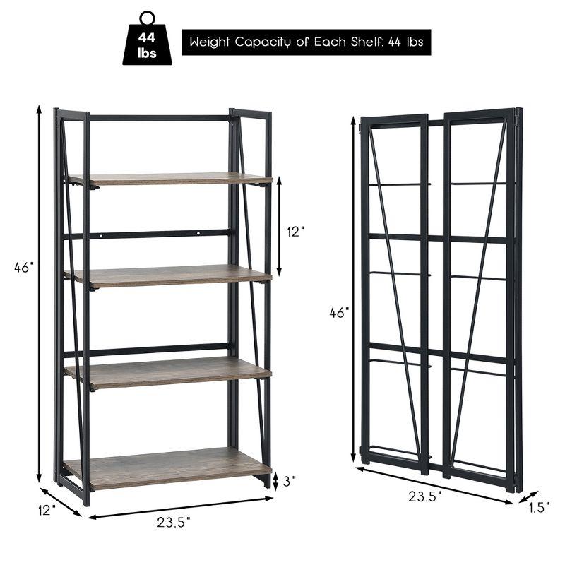 Brown Wire 4-Tier Folding Bookshelf with Industrial Design