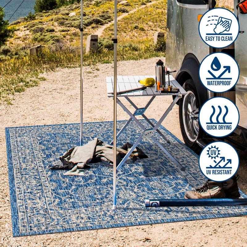 3'x5' Palazzo Vine and Border Textured Weave Indoor/Outdoor Area Rug, Navy/Gray - JONATHAN Y