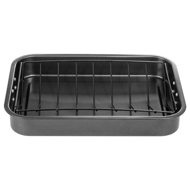 16.5-Inch Black Non-Stick Carbon Steel Roasting Pan with V-Rack