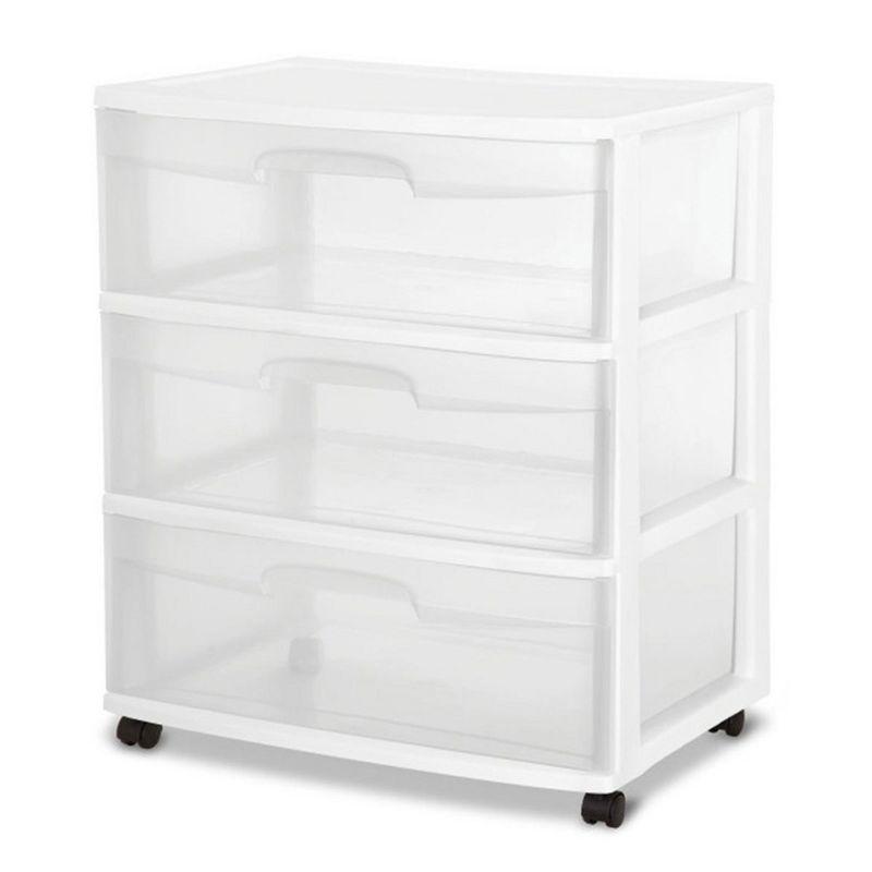 Sterilite Sterilite At Home 3 Drawer Wide Storage Cart Container with Casters (Set of 4)