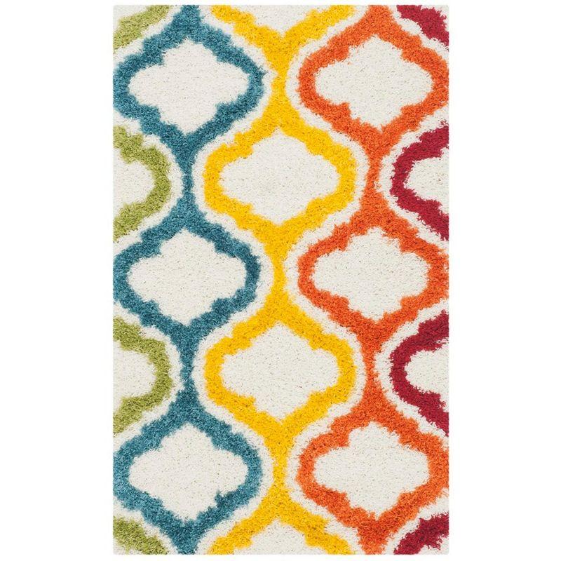 Ivory and Multicolor Shag Kids Area Rug