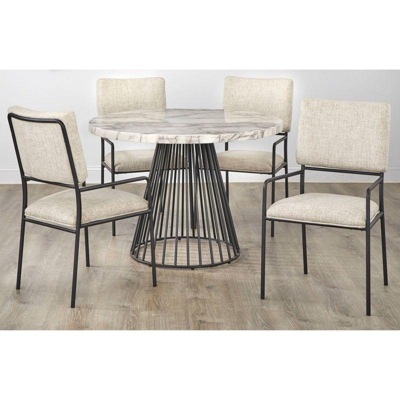 5pc Indra Dining Set Cream: Faux Marble Top, Black Metal Base - Lifestorey