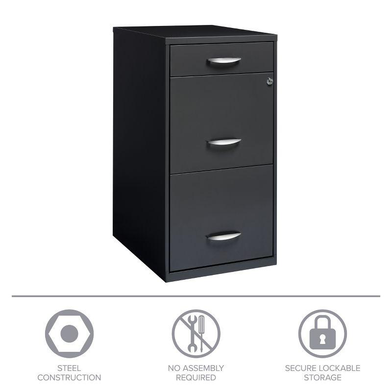 Space Solutions 18" Deep 3 Drawer Metal Organizer File Cabinet with Pencil Drawer Charcoal: Steel Vertical Storage