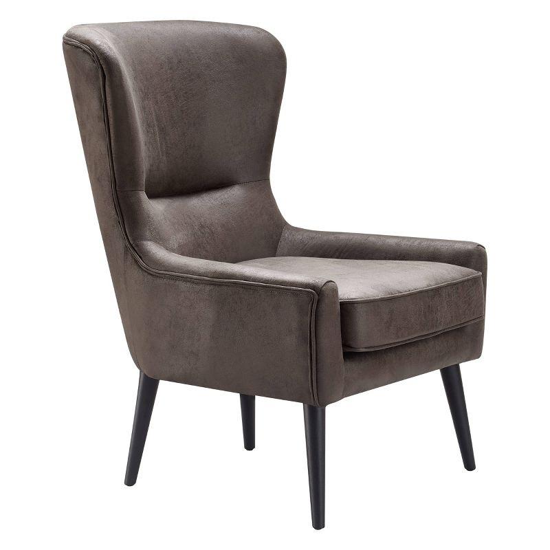 Dark Brown Leather Barrel Accent Chair with Tall Tapered Legs