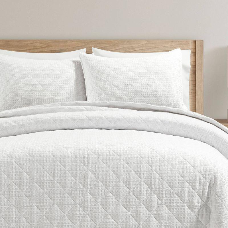 Haniya Solid Waffle Woven Cotton Textured Quilt 3 Pieces Set