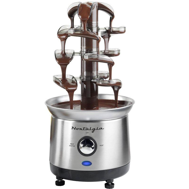 Nostalgia NCFF1000SS 2-Pound Stainless Steel Cascading Fondue Fountain - Chocolate, BBQ Sauce, Ranch, Nacho Cheese, Buffalo Sauce