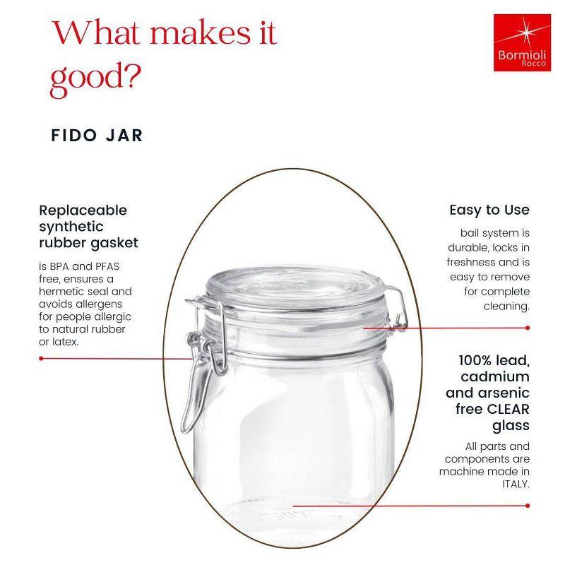 Bormioli Rocco Fido 135.25oz Glass Canning Jar: Clamp Jar, Dishwasher-Safe, Clear, 3.4" Neck Diameter