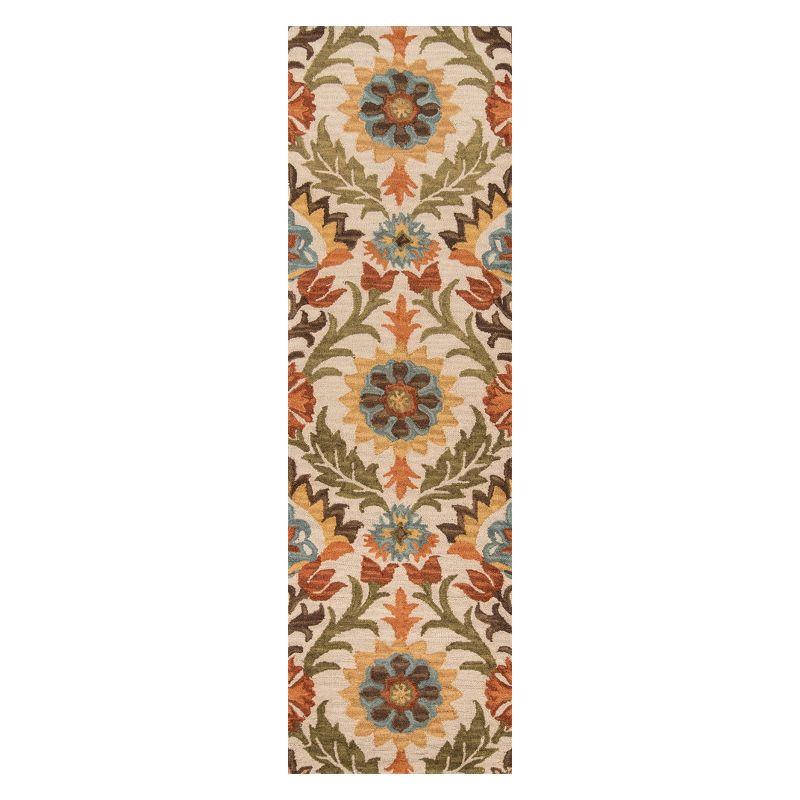 Hand-Tufted Blue and Beige Floral Wool Runner Rug