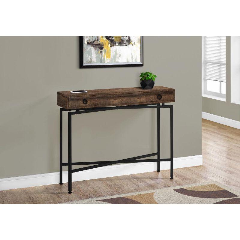 Monarch Specialties Accent Table Console Entryway Narrow Sofa Storage Drawer Living Room Bedroom Brown Laminate Black Metal Contemporary Modern