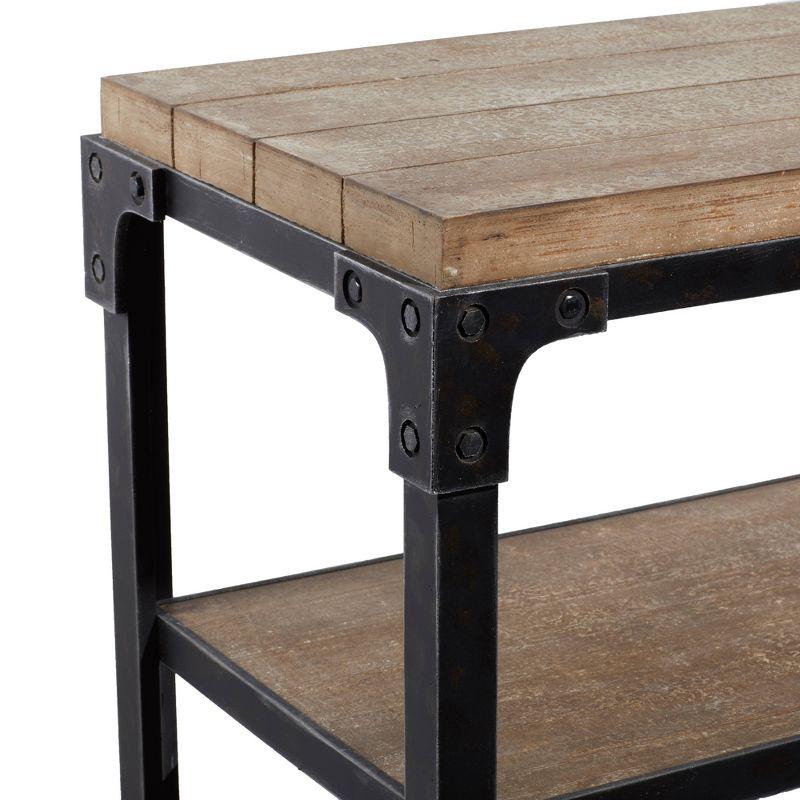 Olivia & May Rustic 3 Tier Console Table Brown: Industrial Style, Fixed Shelves, Wood Frame, Entryway Storage