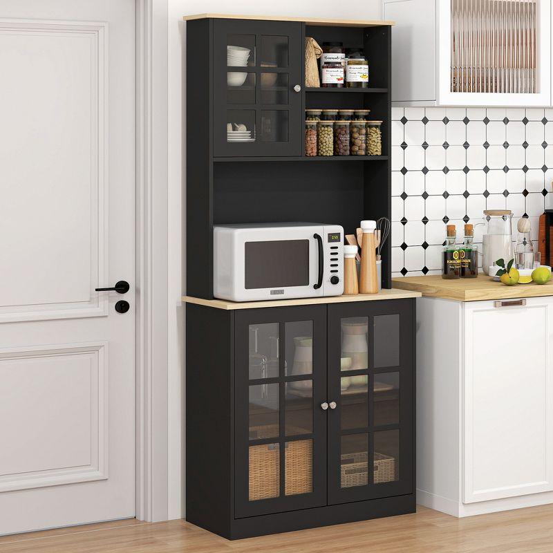 HOMCOM Kitchen Buffet with Hutch, Storage Pantry with 3 Cabinets, 2 Open Shelves and Large Countertop, Black