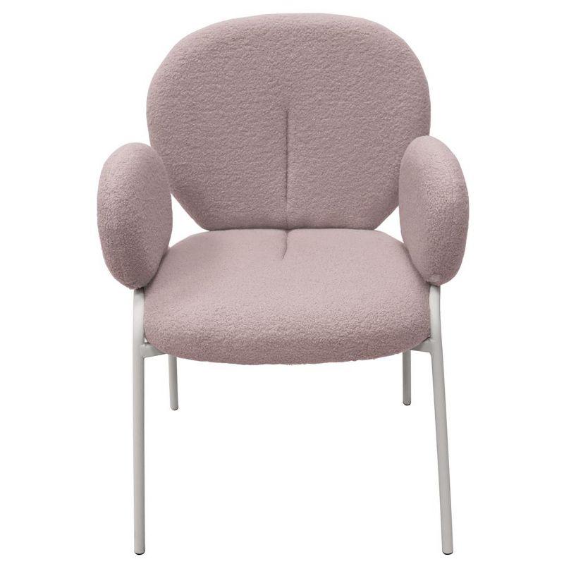 Celestial Gray Boucle Upholstered Arm Chair with White Metal Frame