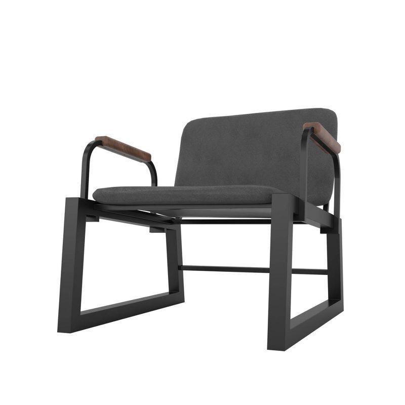1.0 Whythe Low Accent Chair Black - Manhattan Comfort: Faux Leather, Steel Legs, No Assembly Required