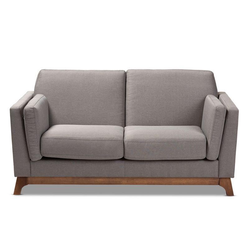 Sava Fabric Upholstered Walnut Wood 2 Seater Loveseat Gray - BaxtonStudio