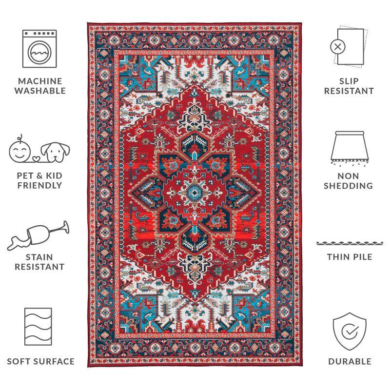 Tucson TSN101 Machine Washable Skid Resistant Stain Resistant Non-Shedding Power Loomed Indoor Area Rug - Red/Blue - 6'x9' - Safavieh