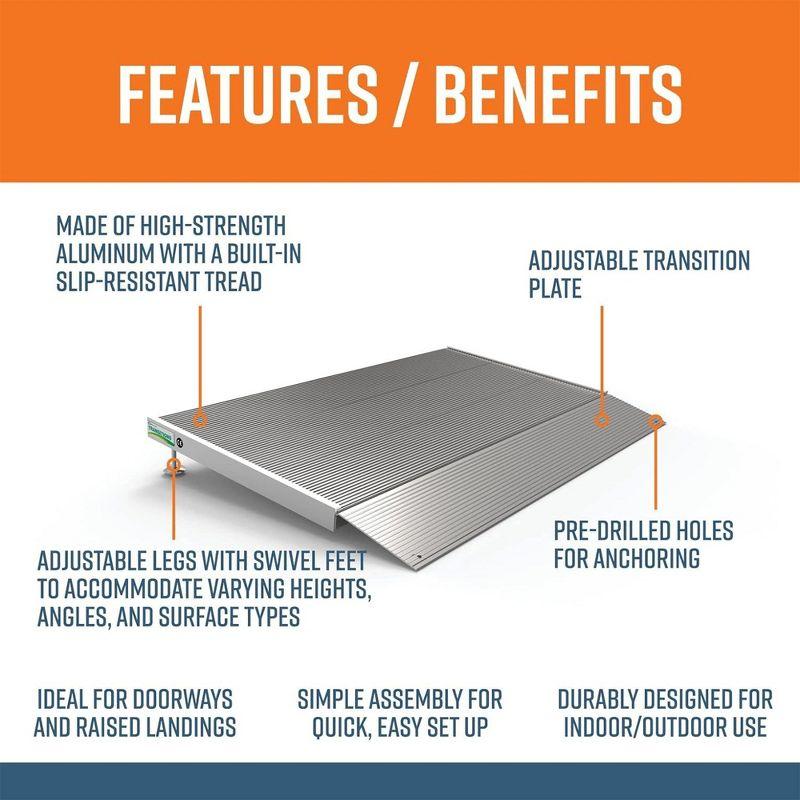 EZ-ACCESS TRANSITIONS 24 Inch Portable Self Supporting Aluminum Angled Entry Threshold Ramp Ideal for Uneven Surfaces or Single Step Rises