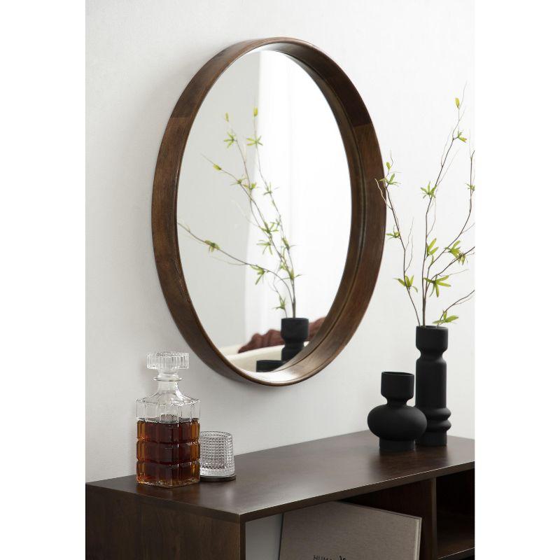 28" Walnut Brown Mango Wood Round Wall Mirror