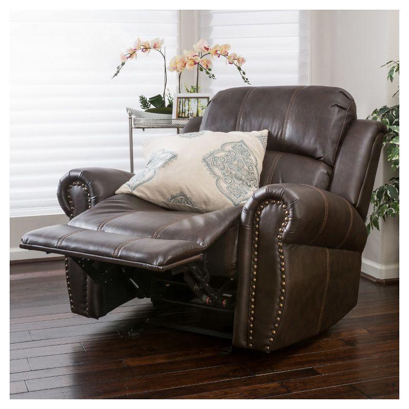 Charlie Bonded Leather Glider Recliner Club Chair - Christopher Knight Home: Studded, Wide Seat