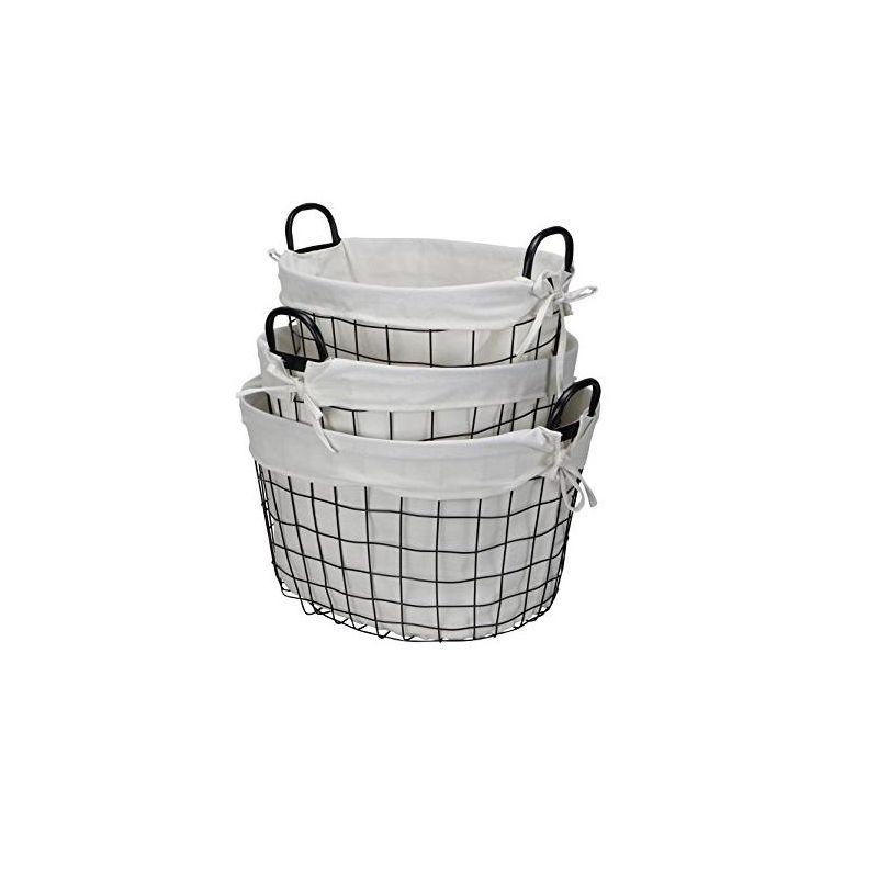 Cheung's Esker Set of 3 Lined Metal Wire Oval Baskets