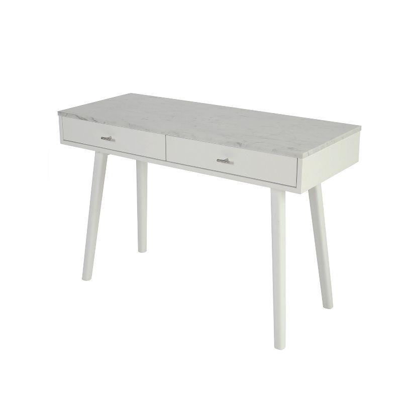 Bianco Flair 49" White Carrara Marble Writing Desk with Sleek Storage Drawers