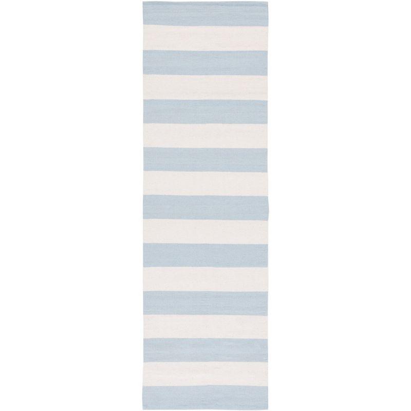 Sky Blue and Ivory Cotton Handwoven Runner Rug