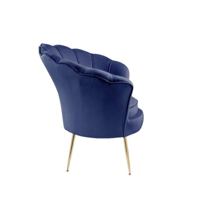 Angelina Blue Velvet Barrel Accent Chair with Gold Metal Legs