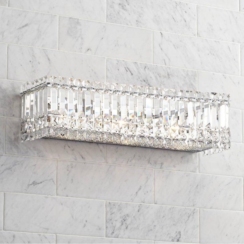 Possini Euro Design Crystal Columns Modern Wall Light Chrome 23" Light Bar Fixture for Bedroom Bathroom Vanity Reading Living Room Hallway House Home