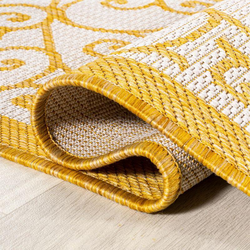 5' x 5' Madrid Vintage Filigree Textured Weave Indoor/Outdoor Area Rug, Cream/Yellow - JONATHAN Y