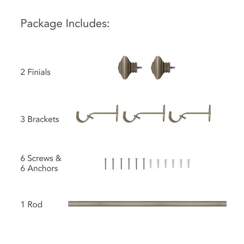 Florence 1" Window Drapery Single Curtain Rod with Stacked Square Finial - 86"-120" - Pewter - Elrene Home Fashions