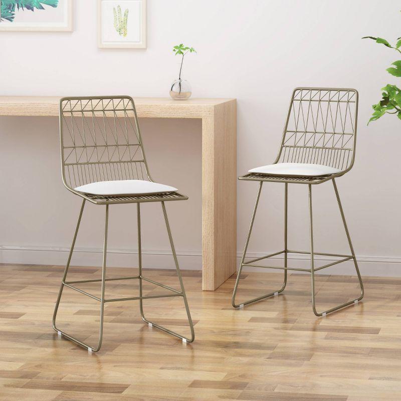 Set of 2 Walcott Modern Iron Counter Height Barstools - Christopher Knight Home