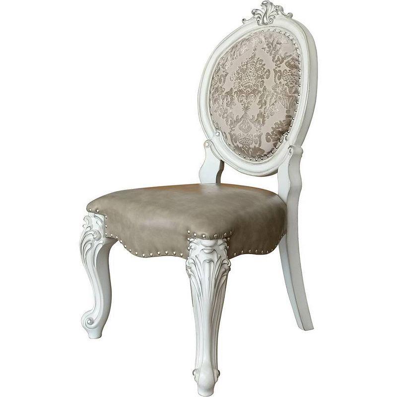 Versailles White Faux Leather Upholstered Side Chair with Wood Frame