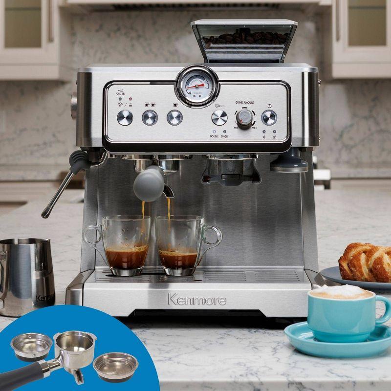 Kenmore Kenmore Espresso Machine With Grinder & Milk Frother, 15 Bar Espresso Coffee Maker, Stainless Steel