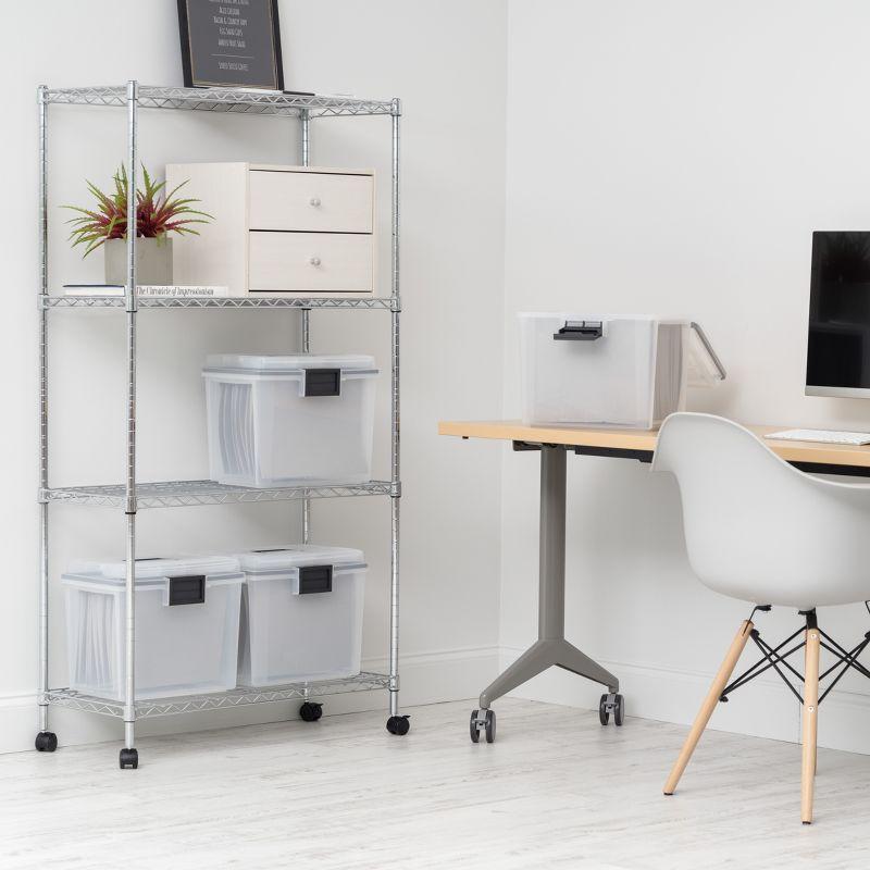 IRIS USA File Box WeatherPro Portable File Organizer Plastic File Box for Letter File w/ Organizer-Lid, Clear 19 Qt. 4 Pack