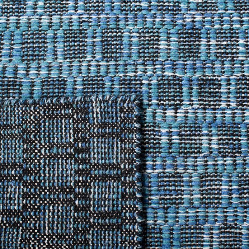 Blue and Black 6' x 9' Handwoven Wool Area Rug