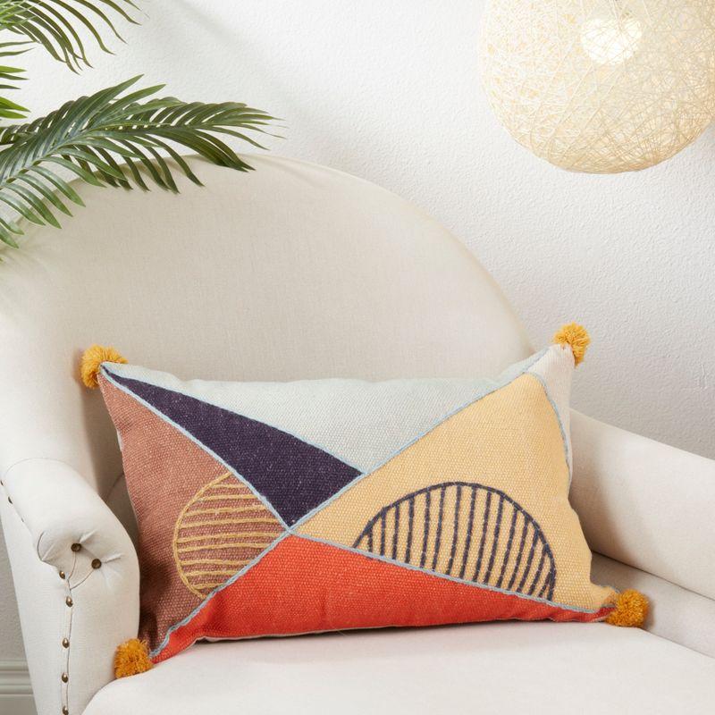 Saro Lifestyle Geometric Embroidered Pillow - Poly Filled, 16"x24" Oblong, Multi