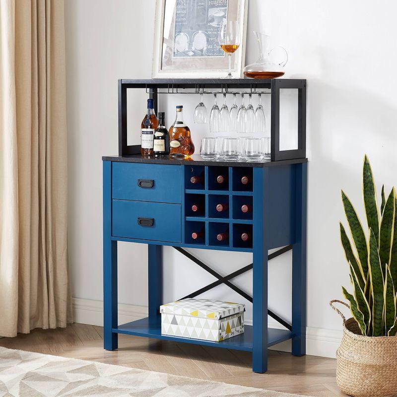 Marbled Blue 32" Wood Buffet Bar Cabinet with Wine Rack