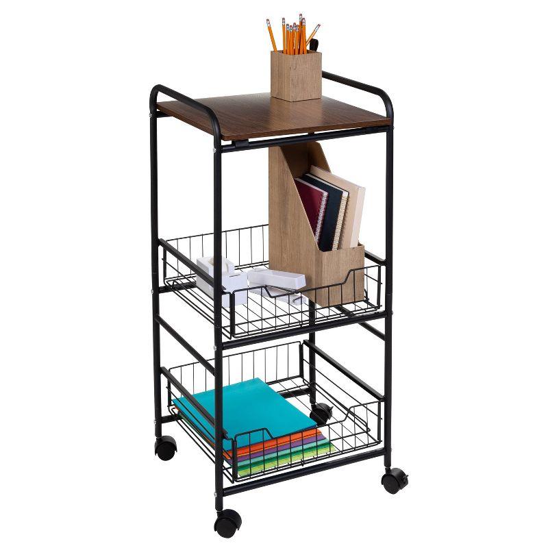 Honey-Can-Do 3 Tier Slim Rolling Cart with Pull Out Baskets