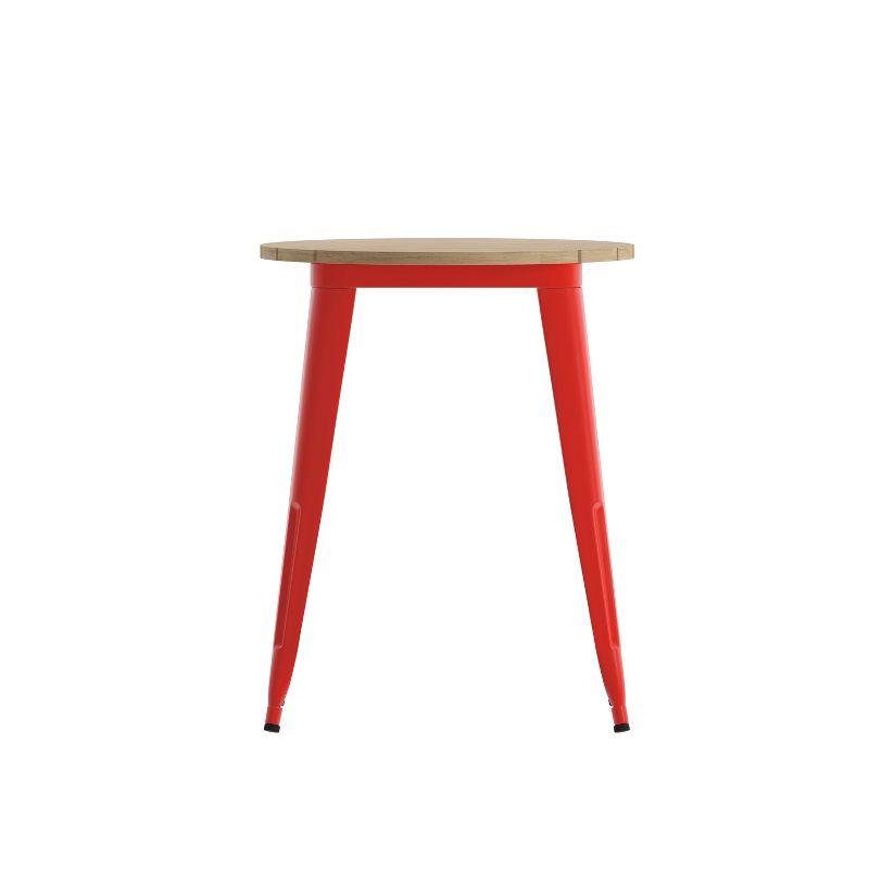 Flash Furniture Declan Commercial Grade Indoor/Outdoor Dining Table, 23.75" Round All Weather Brown Poly Resin Top with Red Steel Base