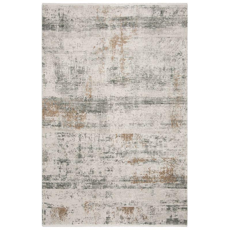 Gray Abstract Viscose Rug with Fringe 5'1" x 7'6"