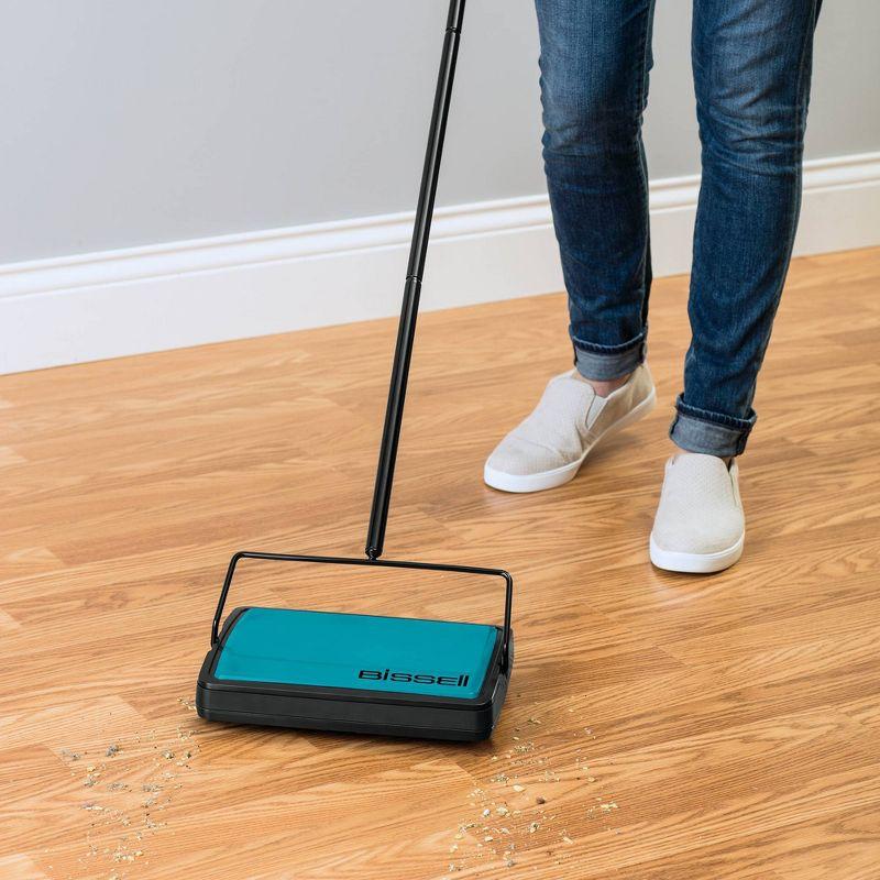 BISSELL EasySweep Compact Manual Sweeper - 2484A: Lightweight Floor & Carpet Sweeper, Cordless, Turquoise Blue