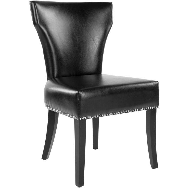 Transitional Black Leather Upholstered Side Chair with Wood Legs