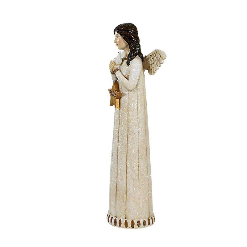 9.5 Inch Glittering Resin Angel Figurine with Dove and Star