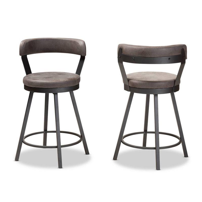 Set of 2 Arcene Faux Leather Upholstered Pub Counter Height Barstools Gray/Black - Baxton Studio: Polyester, Metal Frame, Curved Back